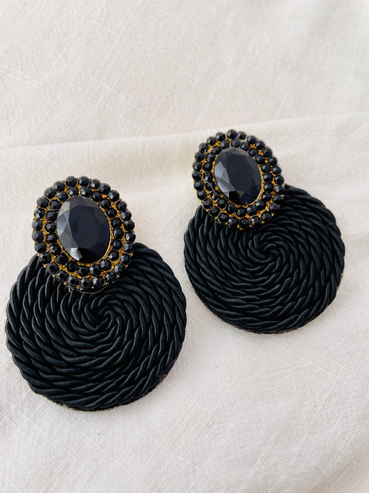 Black Oval Rope Fabric Earring