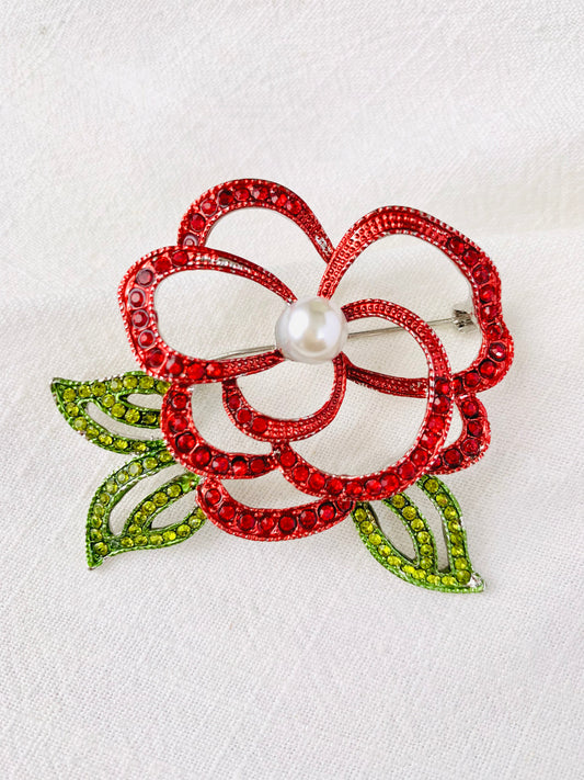 Red Hollowed Flower Brooch