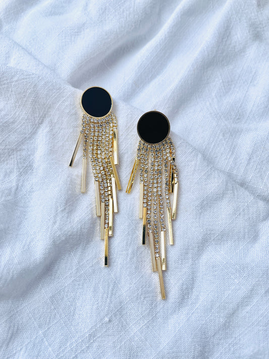 Gold And Black Tassel Zirconia Earring