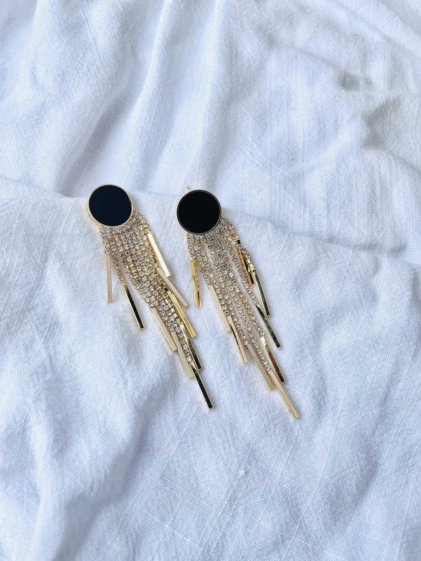 Gold And Black Tassel Zirconia Earring